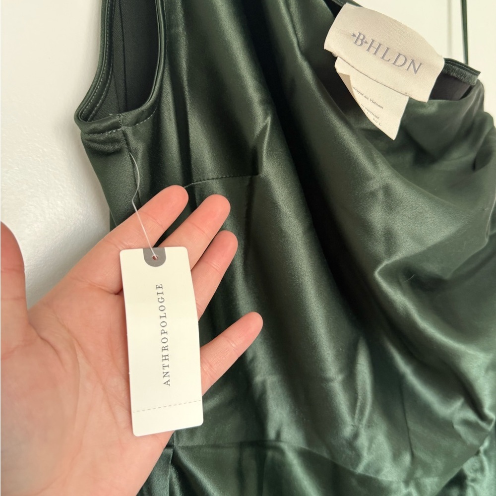 BHLDN Elegant Green One-Shoulder Dress - Picture 6 of 6